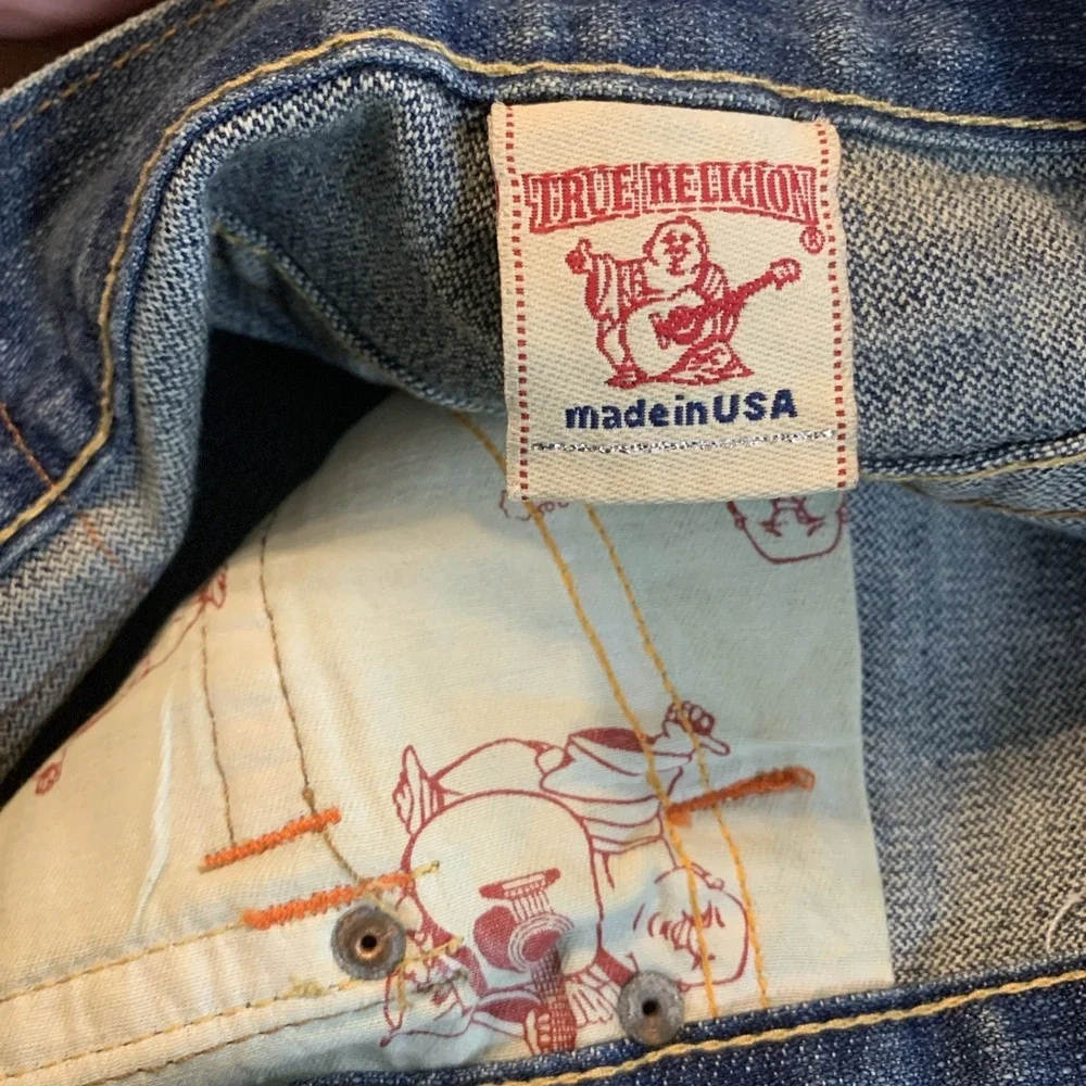 True Religion Flare Twisted Buddha Graphic embroidered‎ pocket USA Y2K